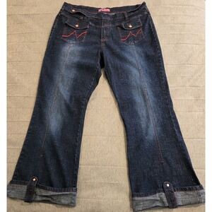 Neeso Women's Y2K Denim High Rise Contrast Stitching Cuffed Jeans 20( 41" X 31")